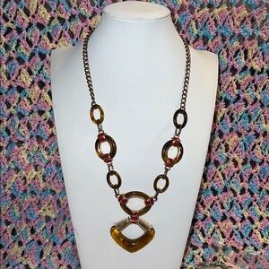 Gold-Tone Amber Link Necklace with Red Accents